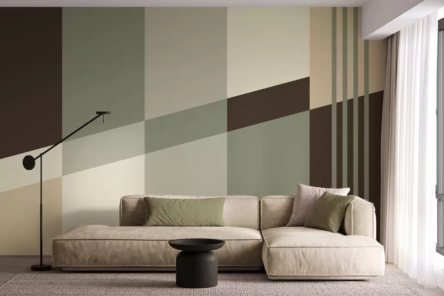 fototapet Modele geometrice discrete, în nuanțe de măslin, bej și maro w05390