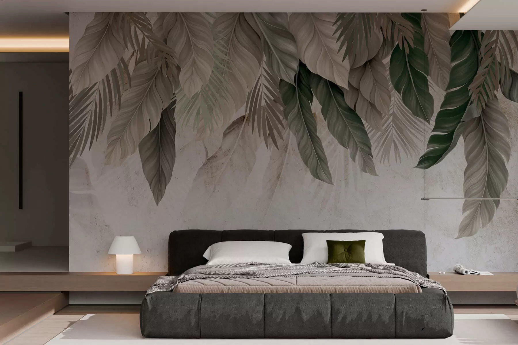 fototapet Frunze tropicale atârnate pe beton w05521