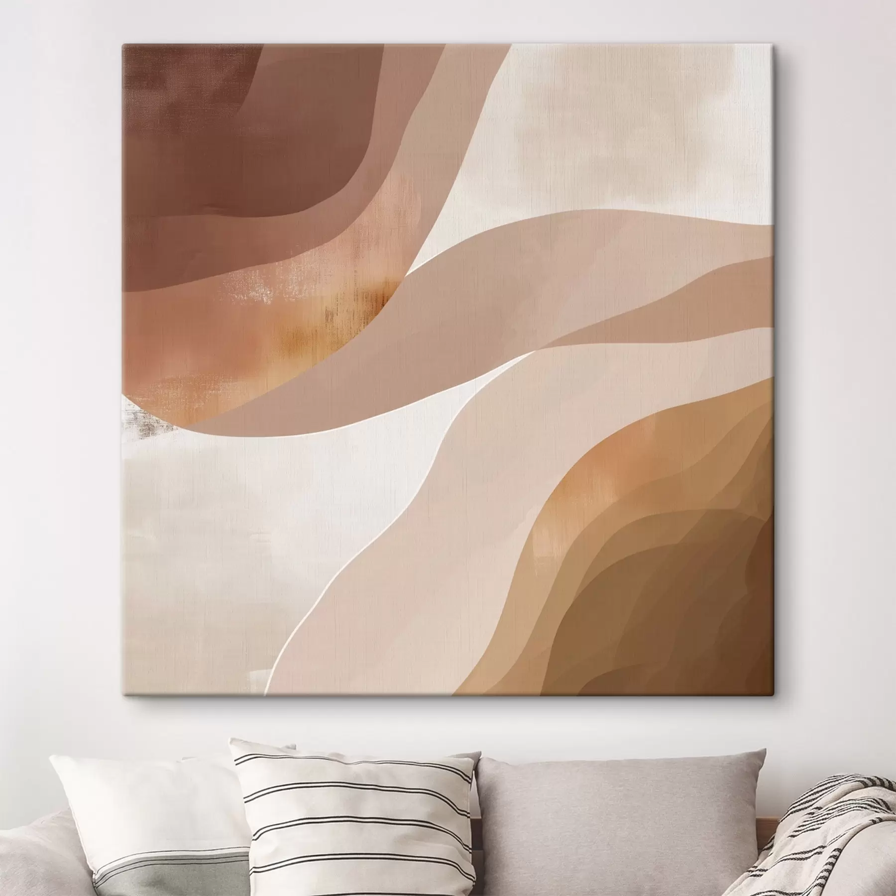 Tablouri Forme abstracte ondulate într-o paletă de culori bej-cafea s48836
