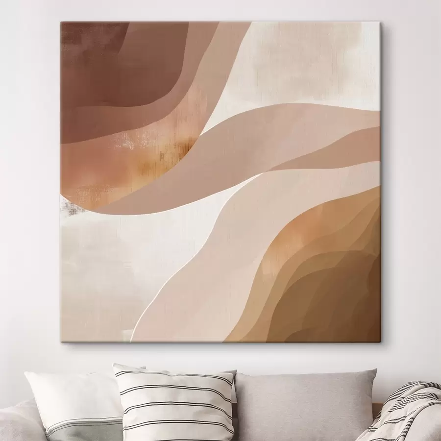 Tablouri Forme abstracte ondulate într-o paletă de culori bej-cafea s48836