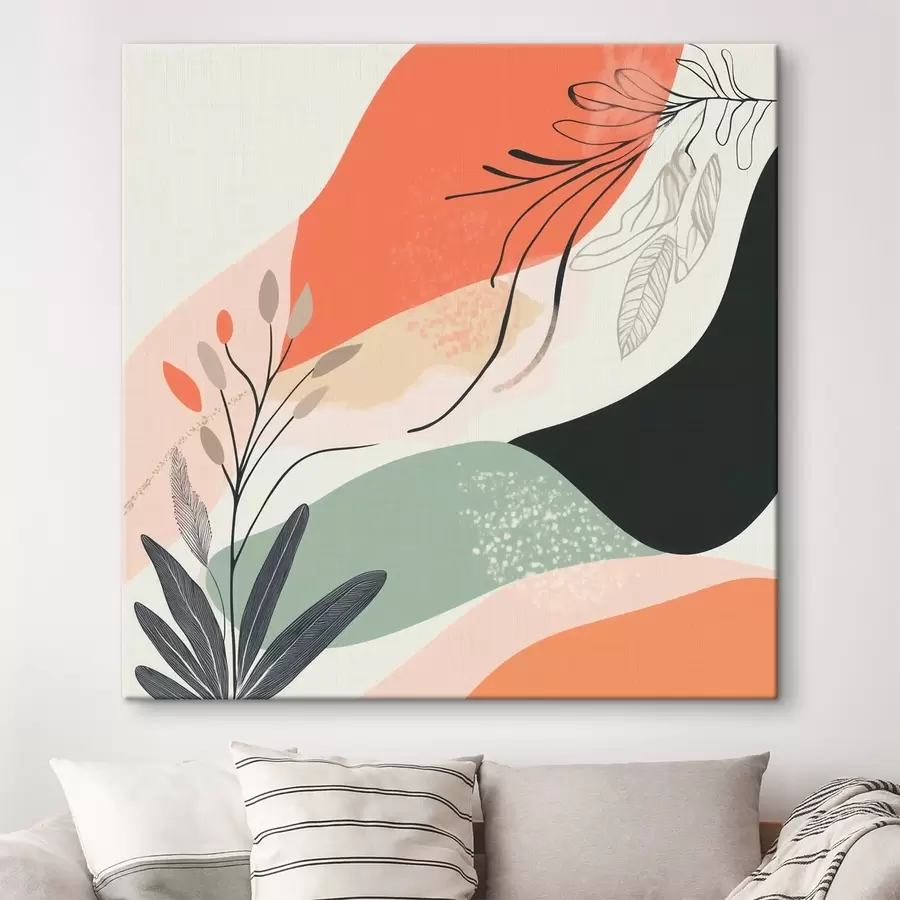 Tablouri Motivele vegetale stilizate pe un fundal de pete de acuarelă s48839