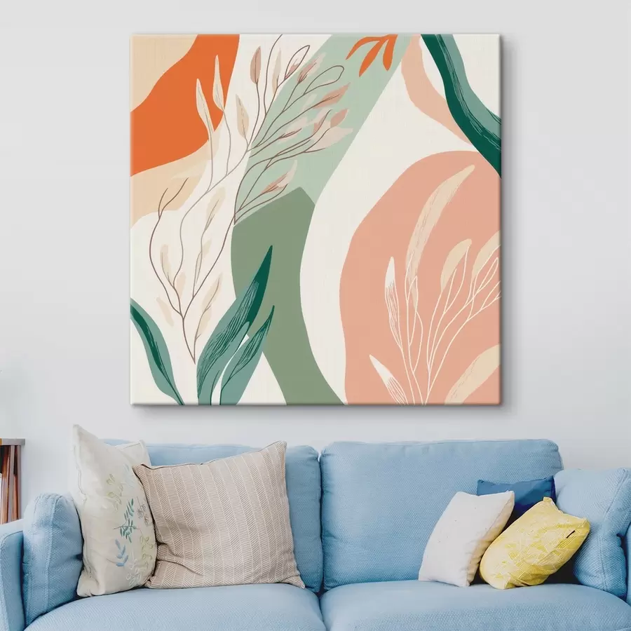 Tablouri Artă botanică cu forme delicate, într-o paletă de culori verde-coral s48840