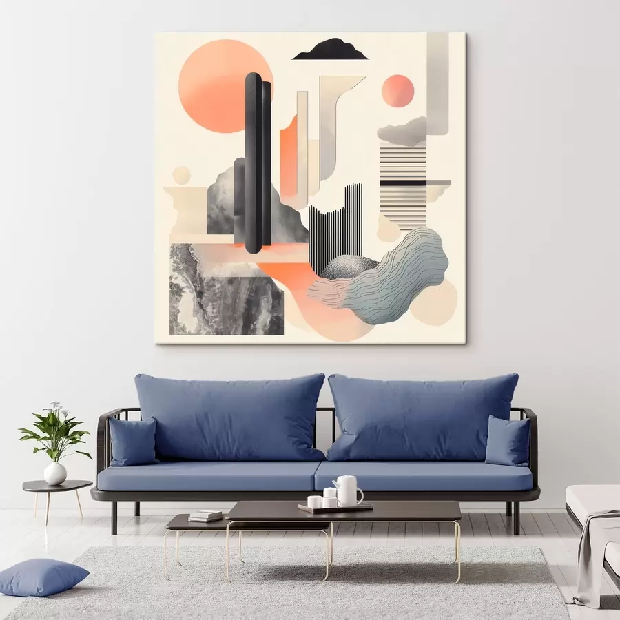 Tablouri Compoziție geometrică într-o paletă de culori piersică-gri, realizată într-un stil pictural contemporan s48841