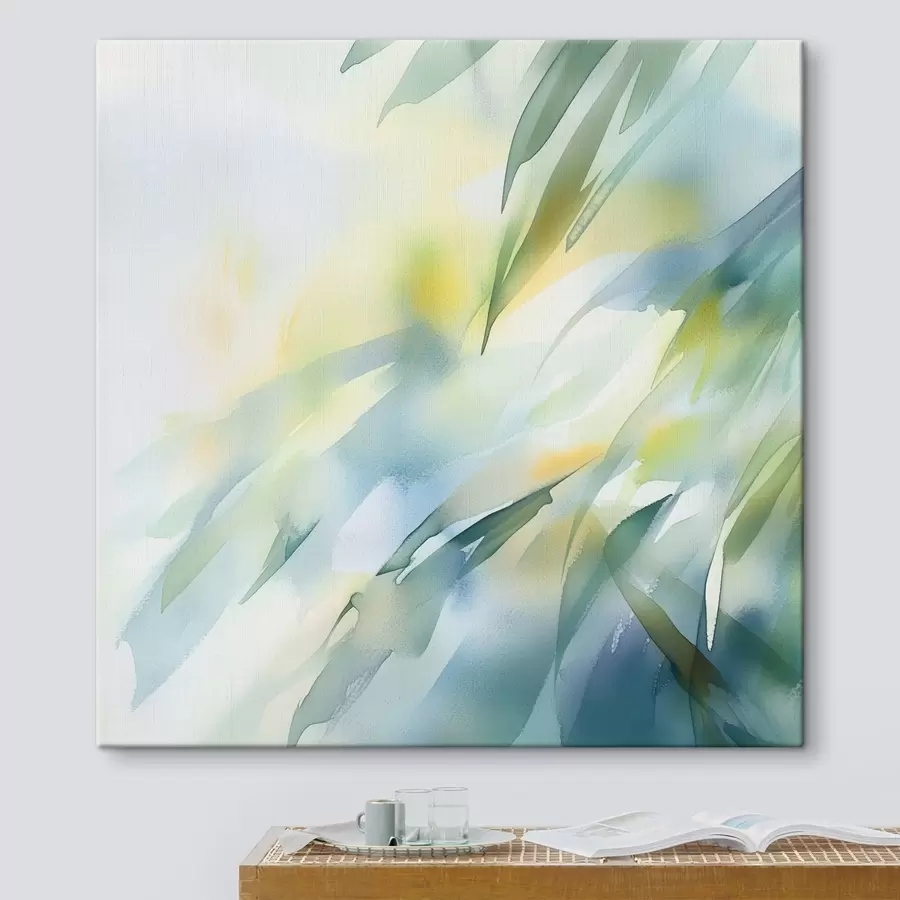 Tablouri Forme naturale estompate și nuanțe delicate de turcoaz într-un stil artistic de afiș s48850