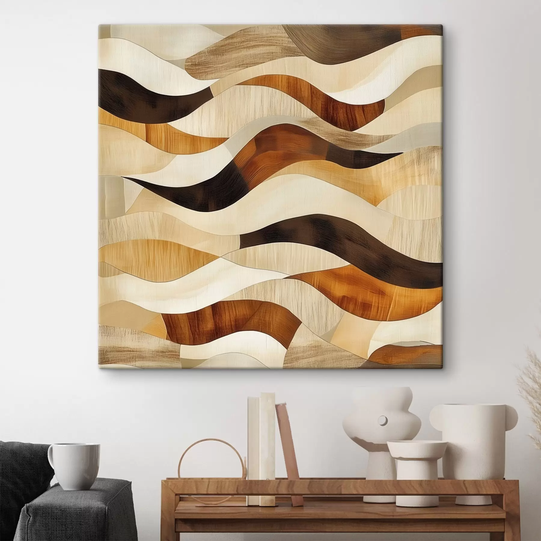 Tablouri Estetica liniilor organice și a nuanțelor naturale ale lemnului, într-un stil artistic de afiș s48852