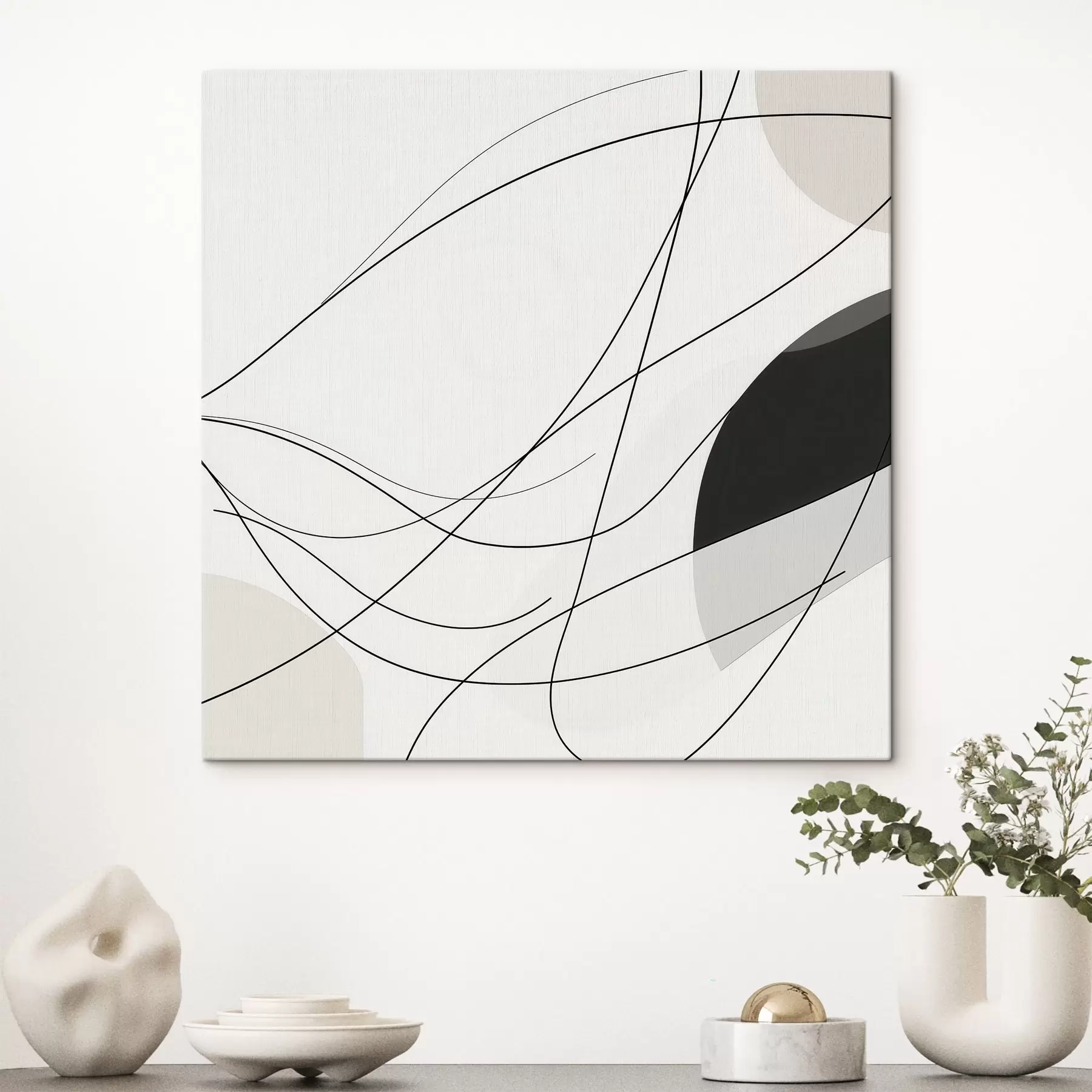 Tablouri Compoziție abstractă cu linii subțiri și curbe, în stil minimalist s48854