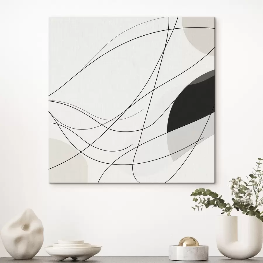 Tablouri Compoziție abstractă cu linii subțiri și curbe, în stil minimalist s48854