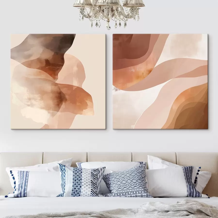 Tablouri Compoziție din straturi semitransparente în nuanțe de nisip maro m30345