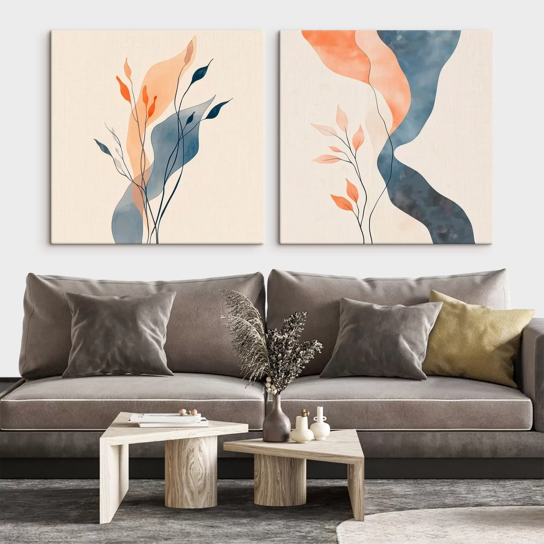 Tablouri Ramuri decorative cu linii subțiri, într-un stil pictural contemporan m30346