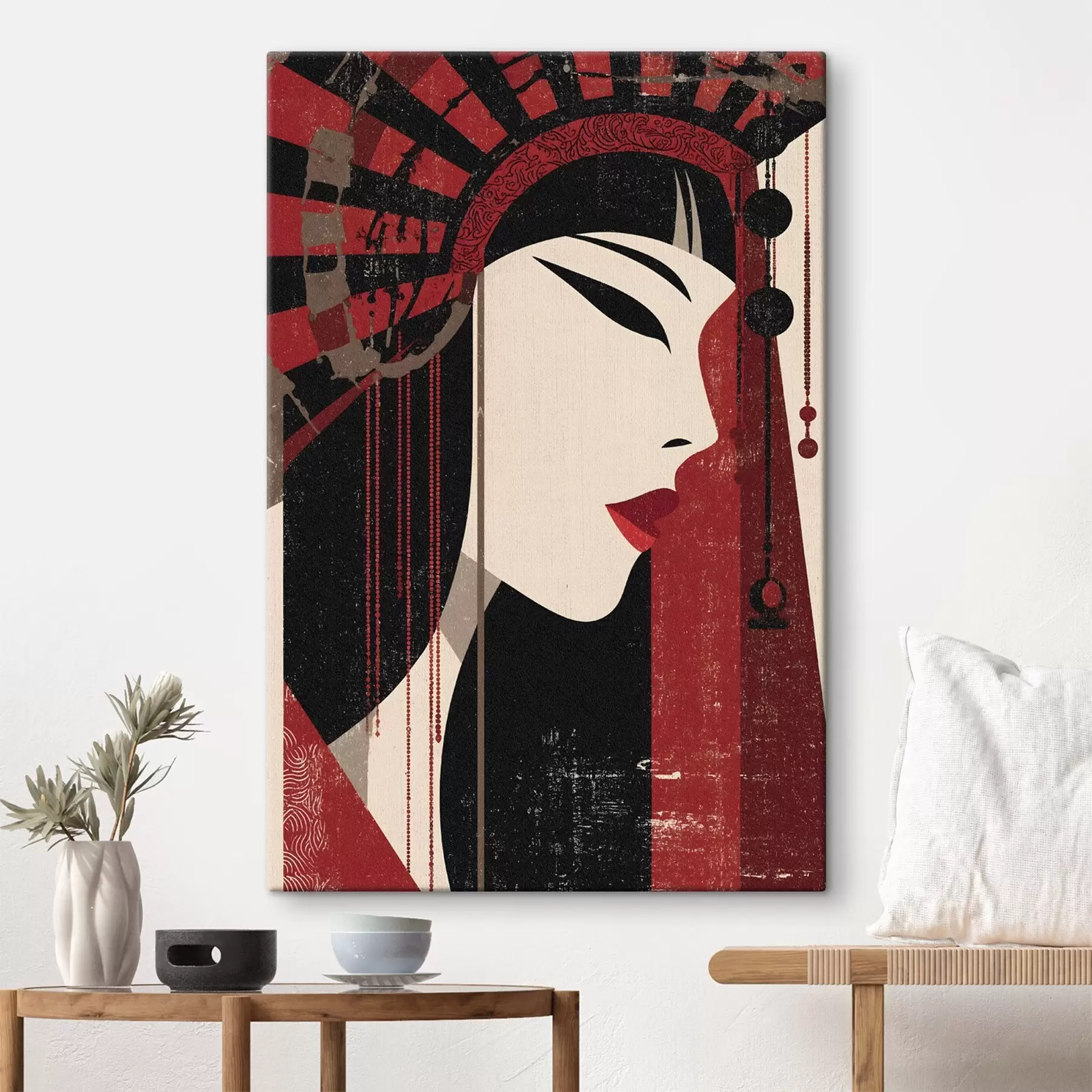 Tablouri portret stilizat al unei femei, inspirat de estetica japoneză și art deco s48993