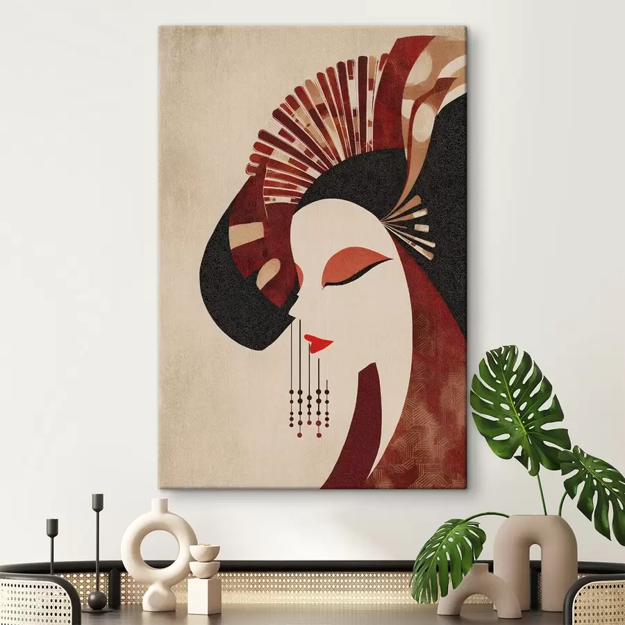 Tablouri portret stilizat al unei femei, inspirat de estetica japoneză și art deco s48994