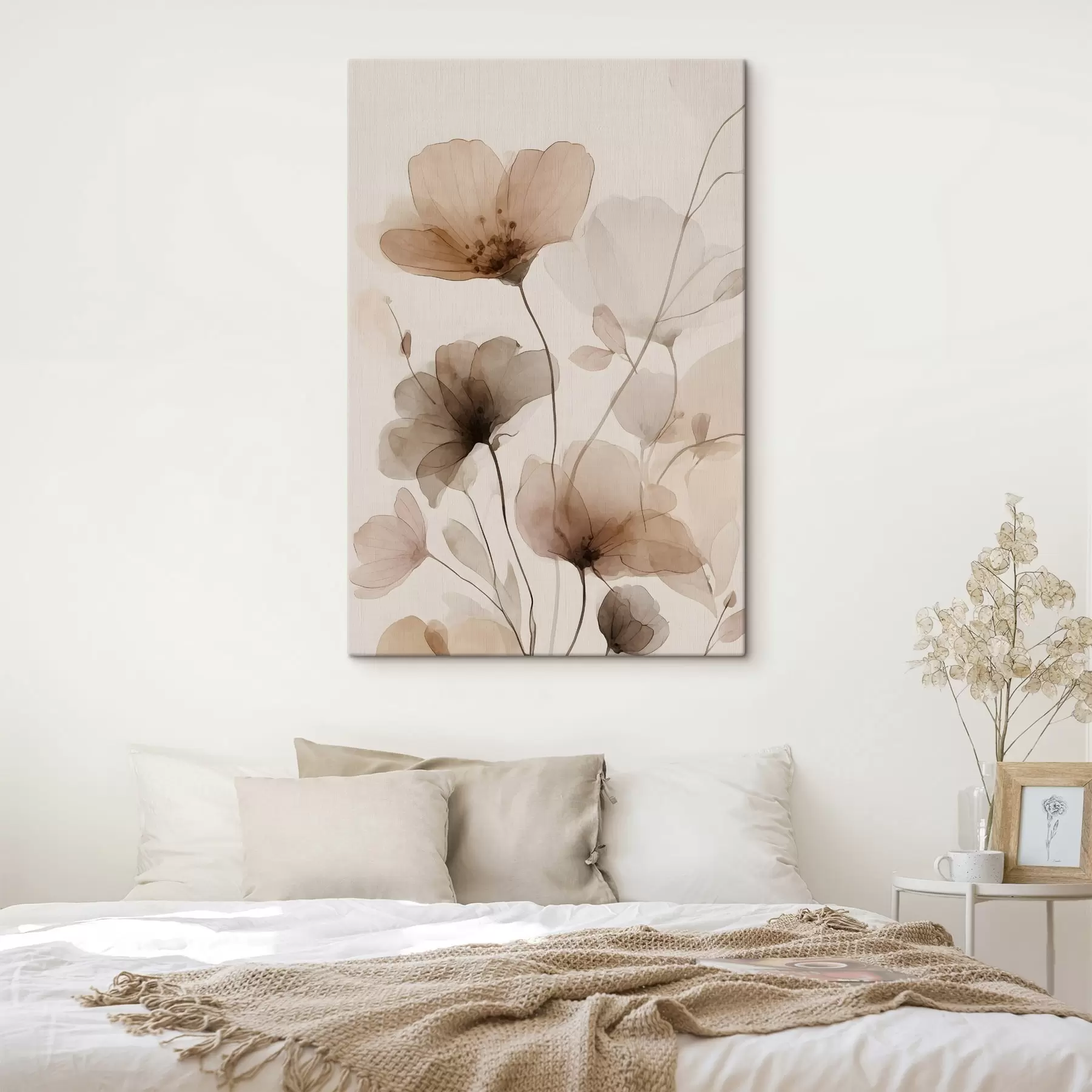 Tablouri flori pictate în acuarelă în nuanțe de maro s49006