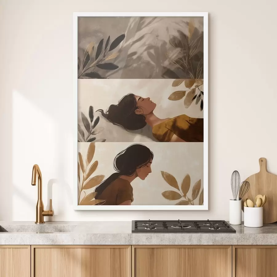 fototapet Tripticul „Femeia cu frunze” f49018