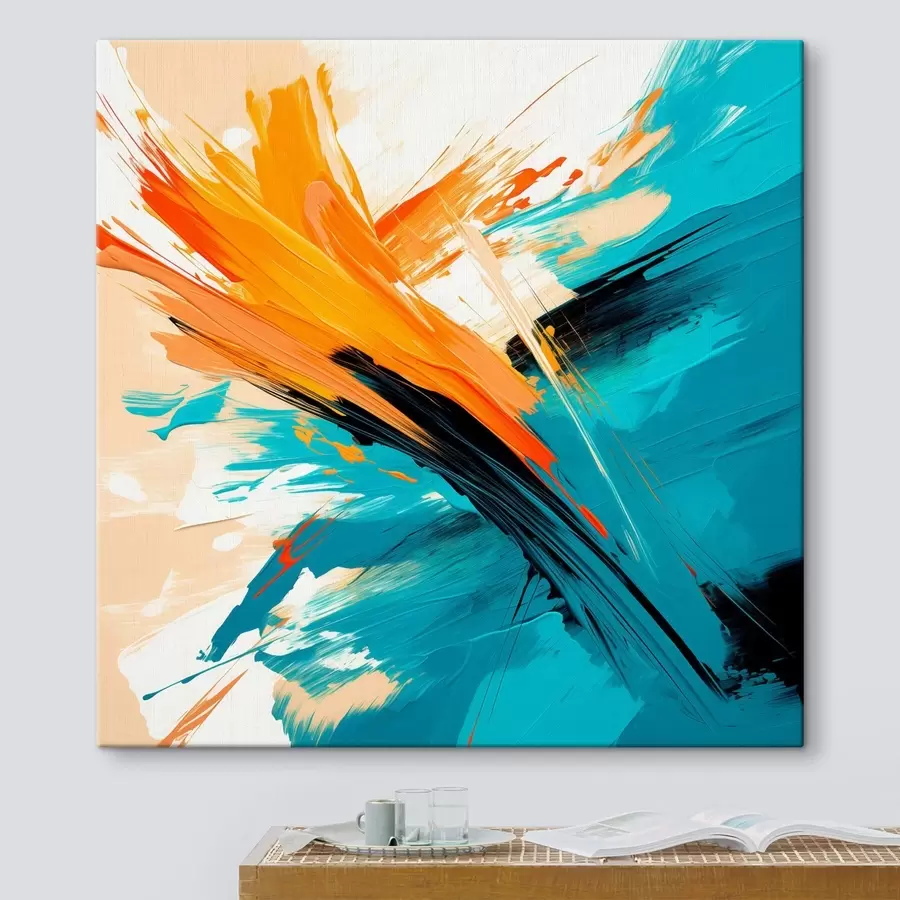 Tablouri O compoziție luminoasă, realizată într-o paletă de culori turcoaz și teracotă, într-un stil pictural contemporan s48855