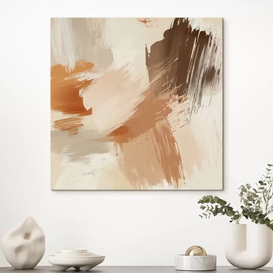 Tablouri Imitarea unor tușe abstracte în nuanțe de nisip și maro s48857