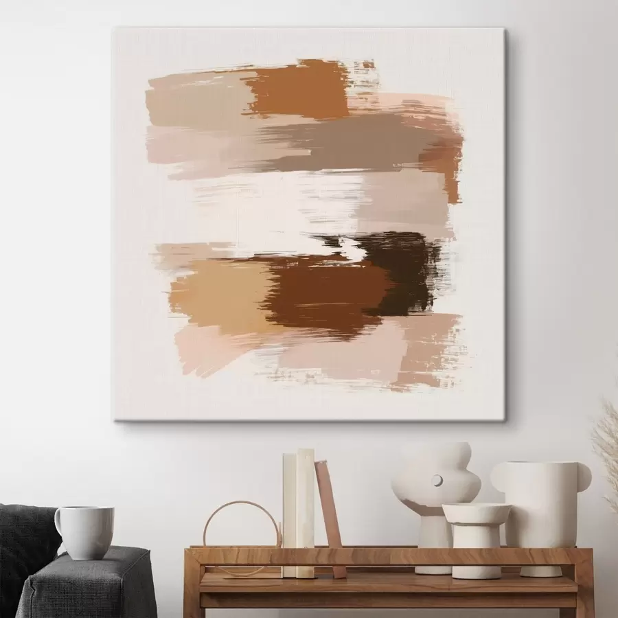 Tablouri Compoziție minimalistă cu tușe orizontale în nuanțe de cafea și teracotă s48858