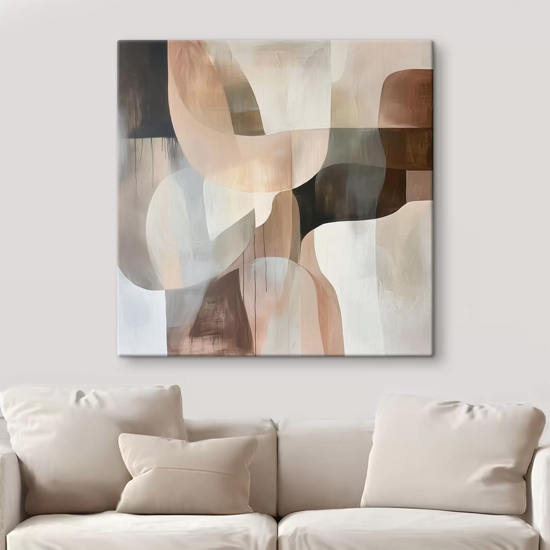 Tablouri Compoziție abstractă într-o paletă caldă de nuanțe bej-coral s48859