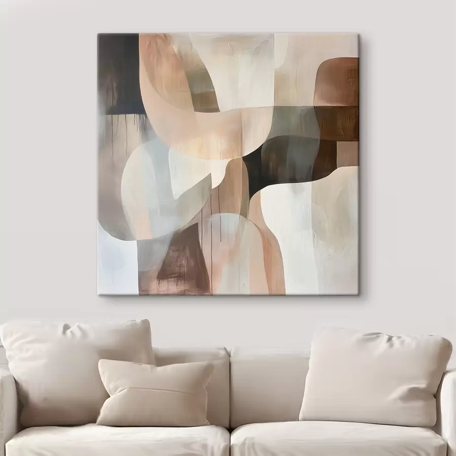 Tablouri Compoziție abstractă într-o paletă caldă de nuanțe bej-coral s48859