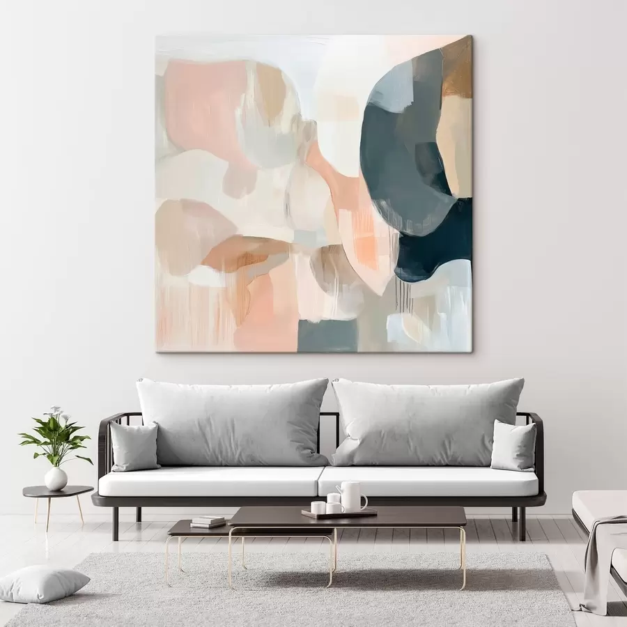 Tablouri Compoziție abstractă în nuanțe de pastel și albastru închis, realizată într-un stil pictural contemporan s48860