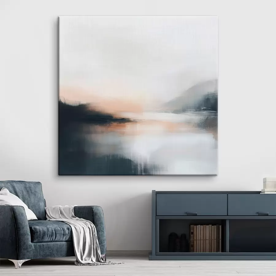 Tablouri Peisaj abstract, învăluit în ceață, într-o paletă caldă de nuanțe bej-coral s48861