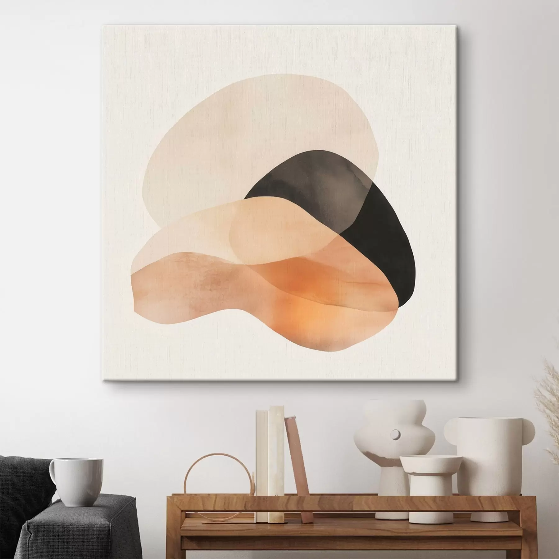 Tablouri Forme abstracte într-o paletă de culori bej-piersică, cu accente închise, într-un stil minimalist s48863