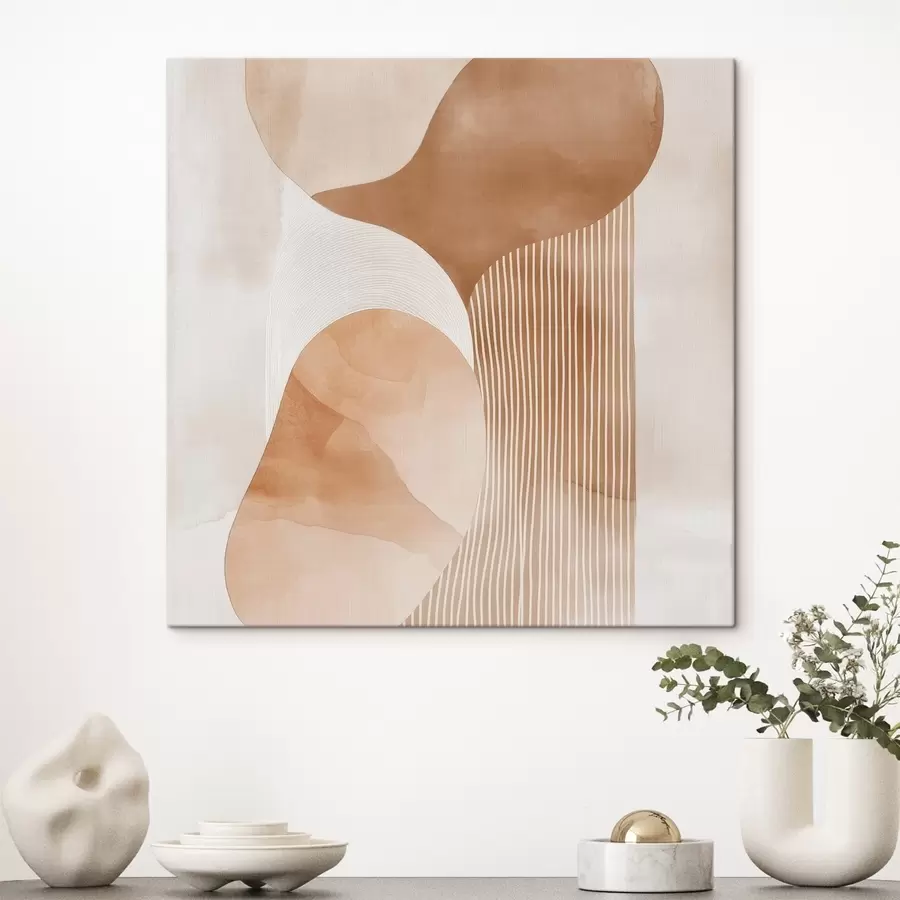 Tablouri Artă decorativă într-o paletă caldă de nuanțe bej-coral, cu efect de acuarelă s48870