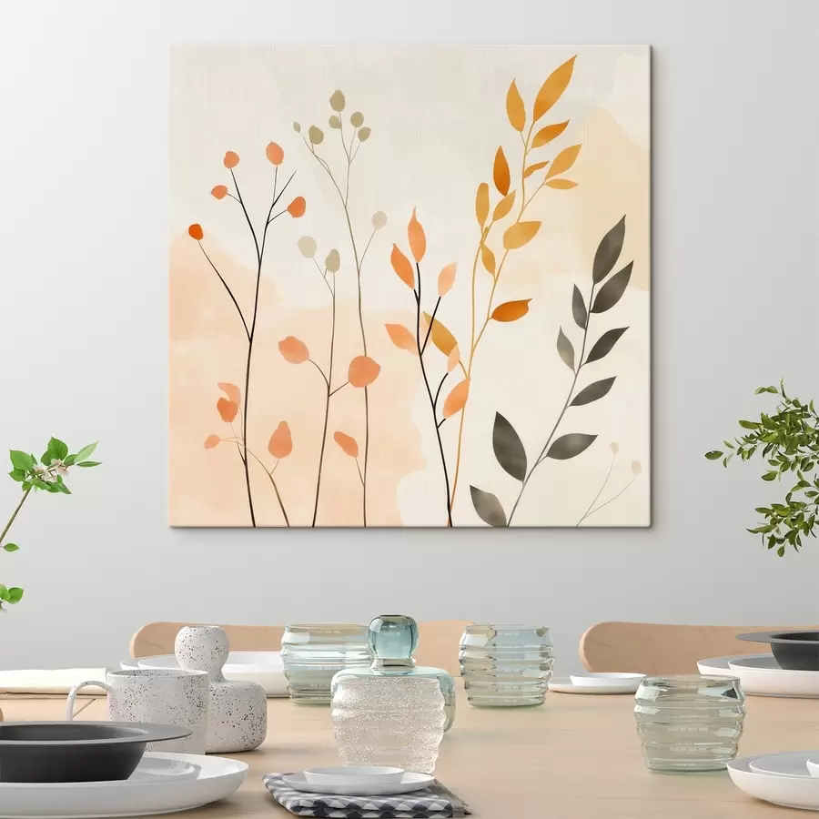 Tablouri Compoziție în culori pastelate cu frunziș delicat, realizată într-un stil pictural contemporan s48873