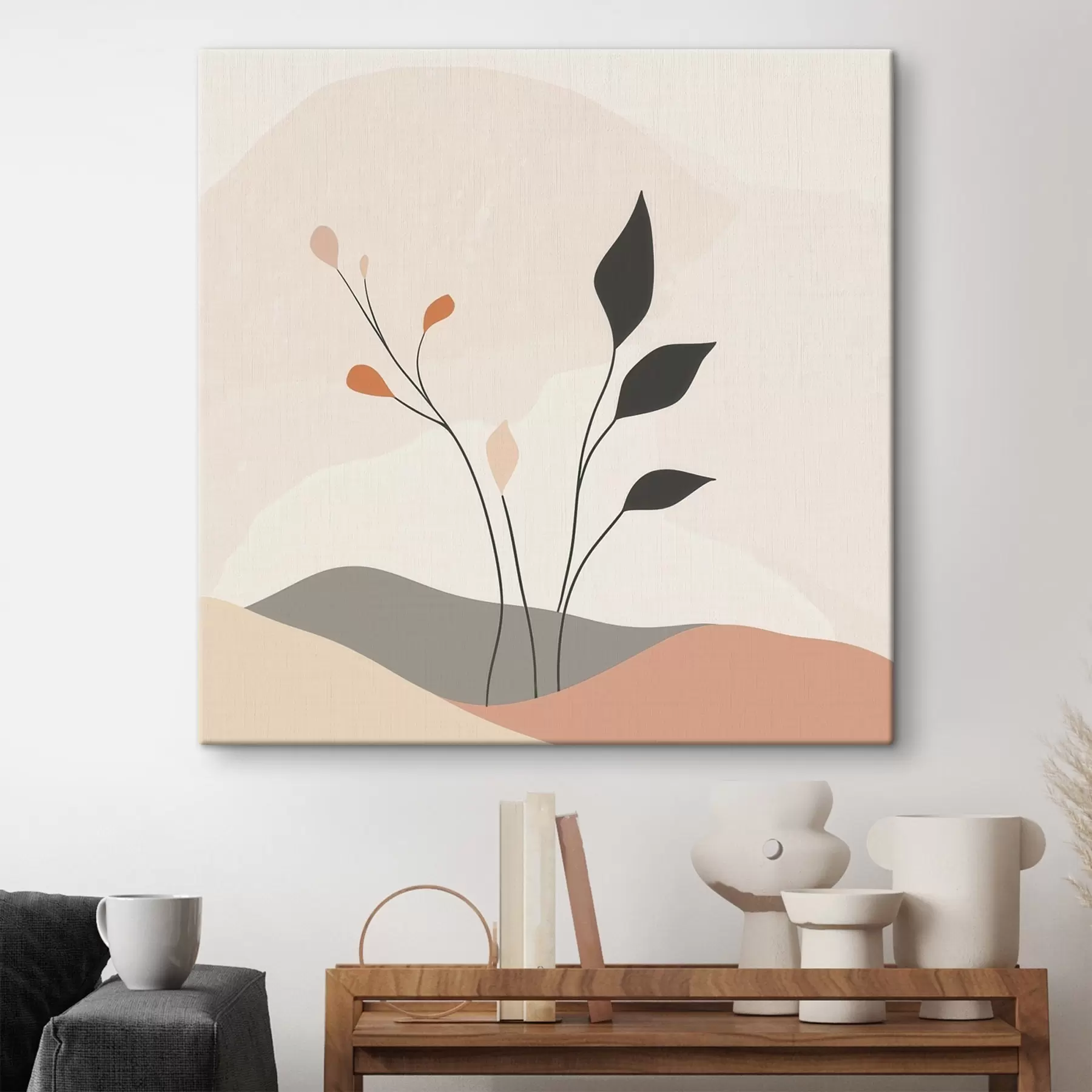 Tablouri O scenă laconică cu tematică vegetală, cu forme organice, realizată în stilul artei contemporane s48874