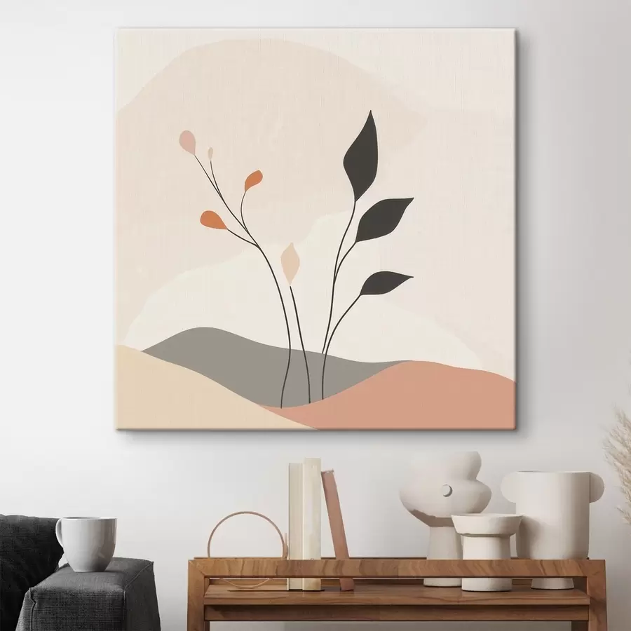 Tablouri O scenă laconică cu tematică vegetală, cu forme organice, realizată în stilul artei contemporane s48874