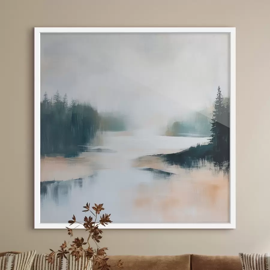 fototapet Peisaj forestier abstract în nuanțe de roz și albastru, realizat într-un stil pictural contemporan f48862