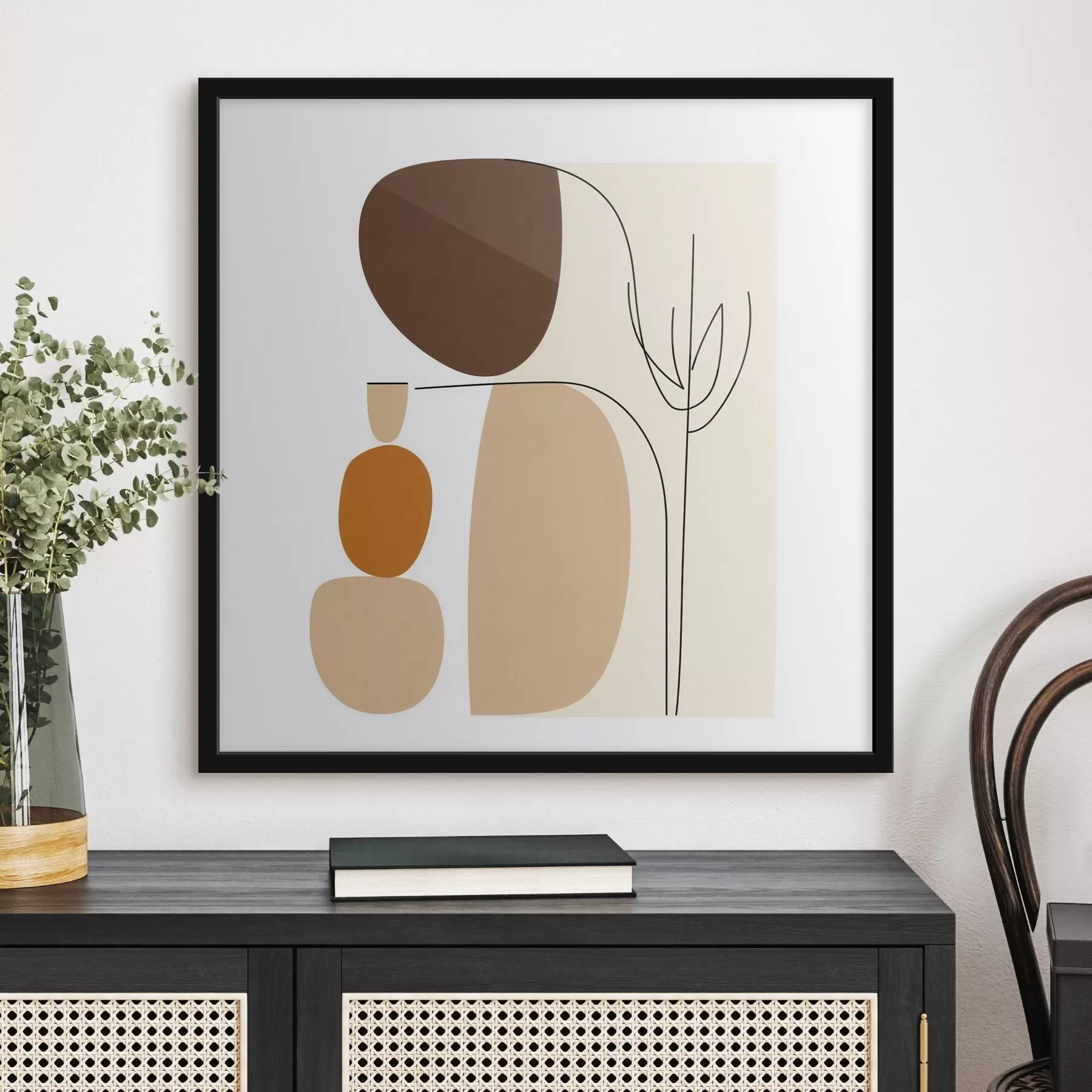 fototapet Compoziție abstractă cu tulpini subțiri și forme simple, în stil minimalist f48871