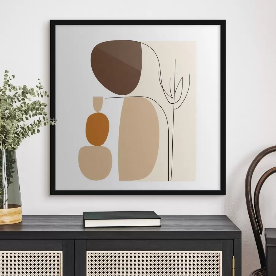 fototapet Compoziție abstractă cu tulpini subțiri și forme simple, în stil minimalist f48871