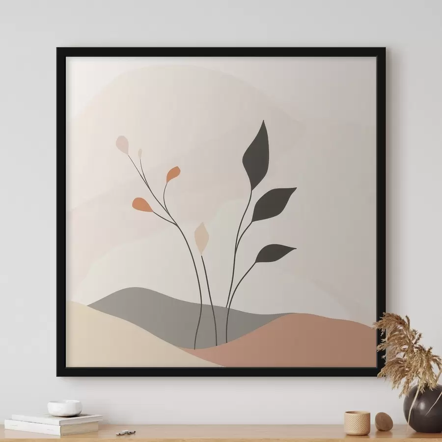 fototapet O scenă laconică cu tematică vegetală, cu forme organice, realizată în stilul artei contemporane f48874