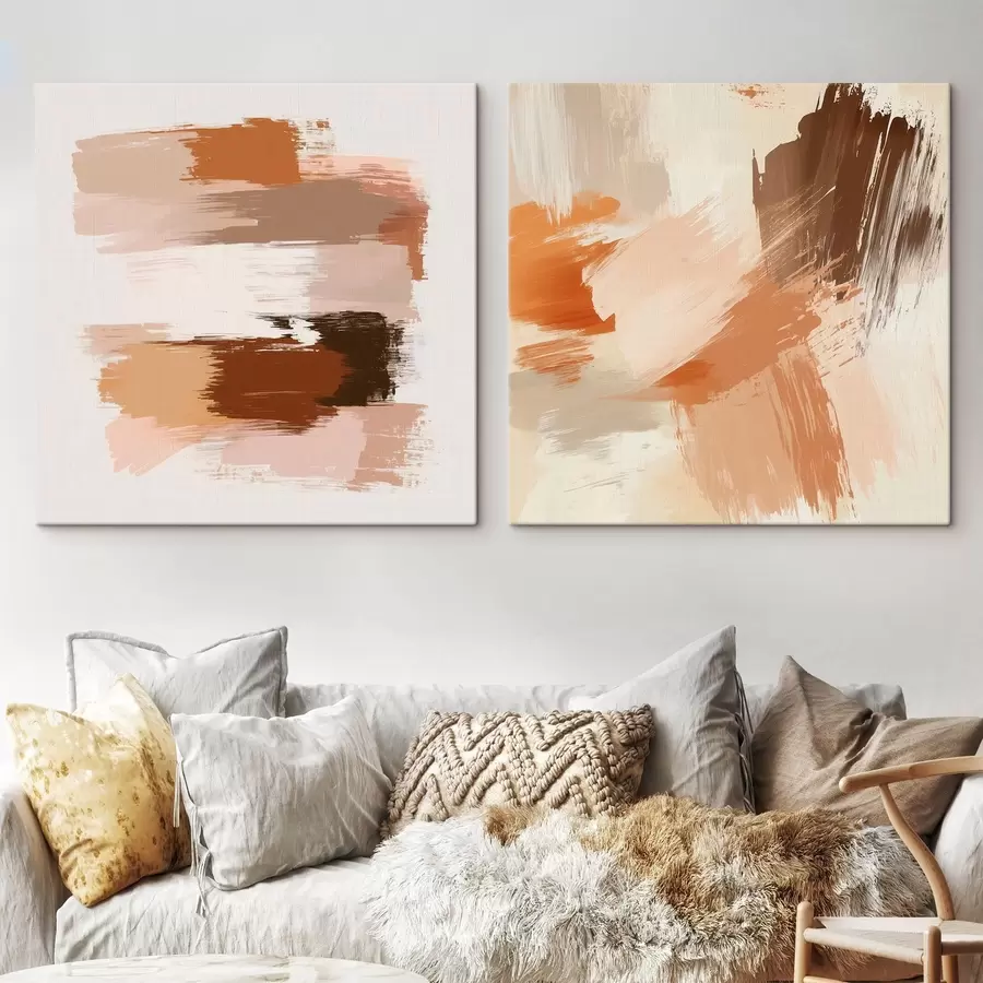 Tablouri Artă decorativă în nuanțe calde de maro-bej, cu un efect de tușă picturală m30355