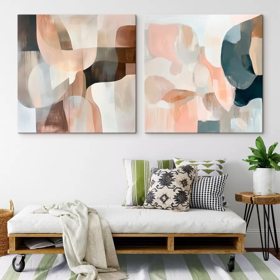 Tablouri Decor minimalist în nuanțe de bej-roz și gri, într-un stil artistic m30356