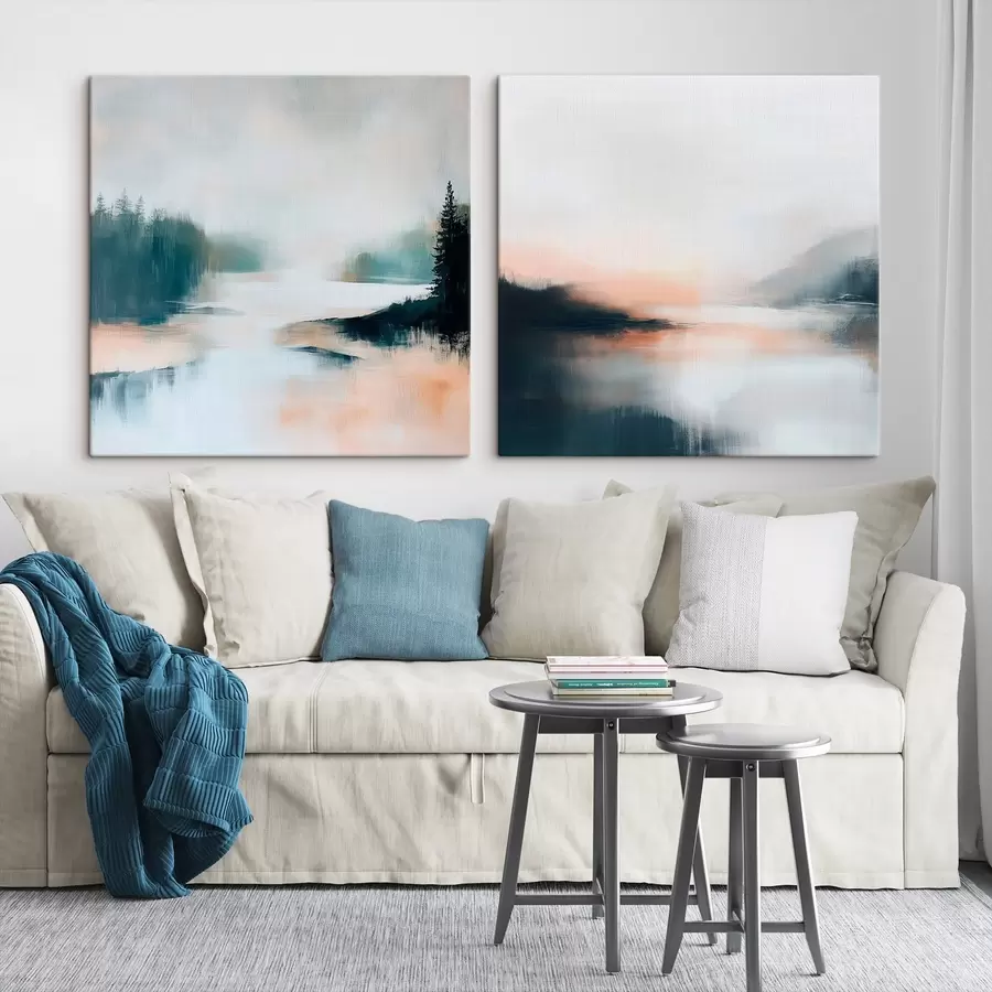 Tablouri Peisaj cețos cu conifere și un lac, pictat într-un stil contemporan m30357