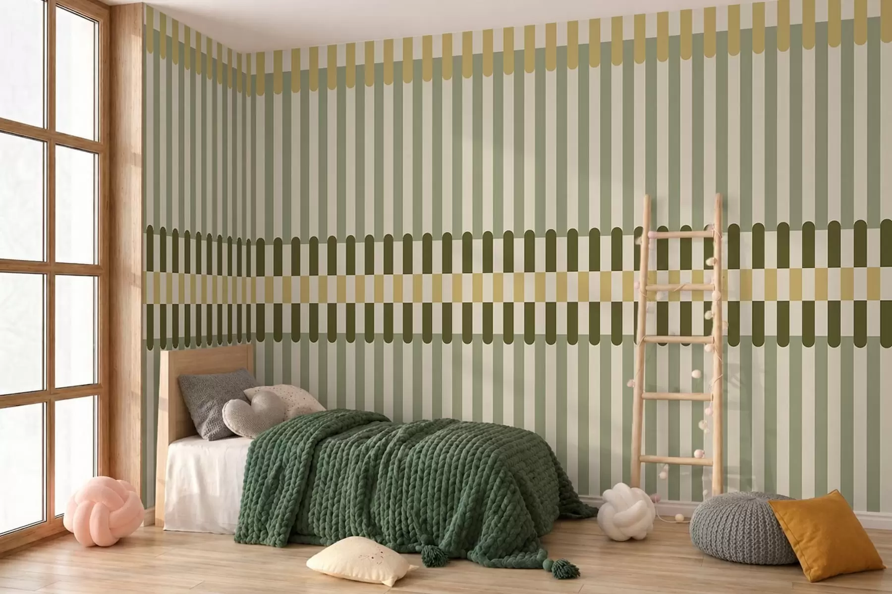 fototapet Model cu dungi în nuanțe de verde și nisip w05150