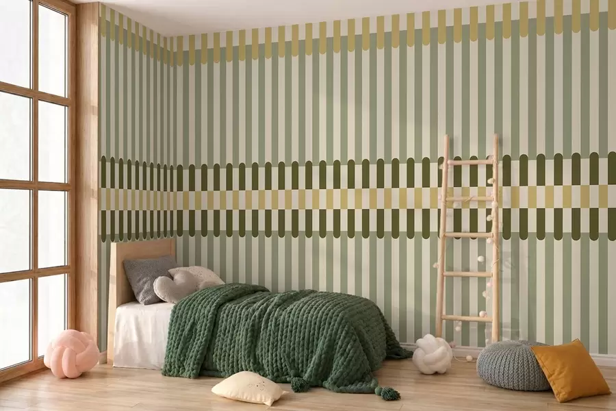 fototapet Model cu dungi în nuanțe de verde și nisip w05150