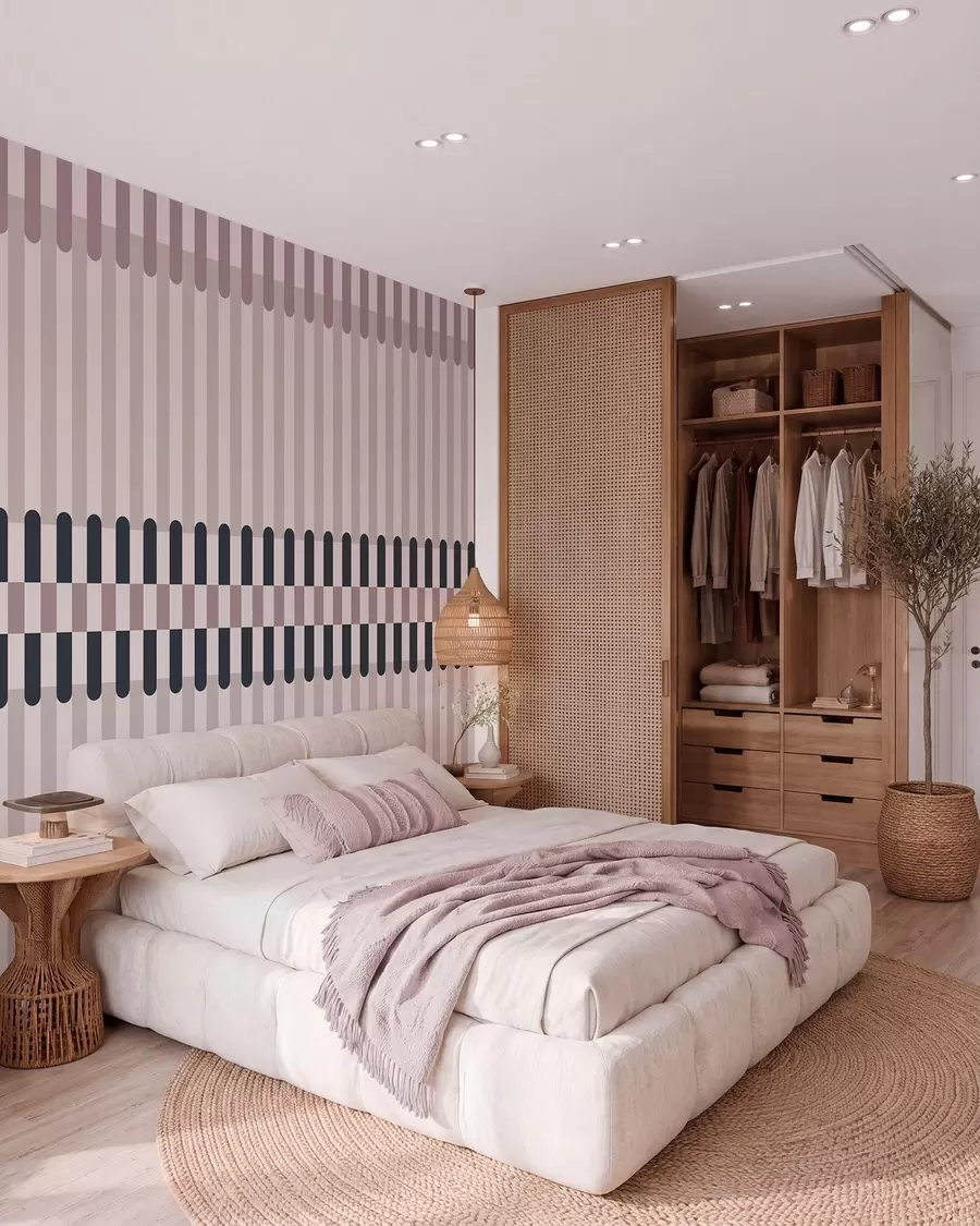 fototapet Model în dungi în nuanțe de crem și albastru închis w05150v2