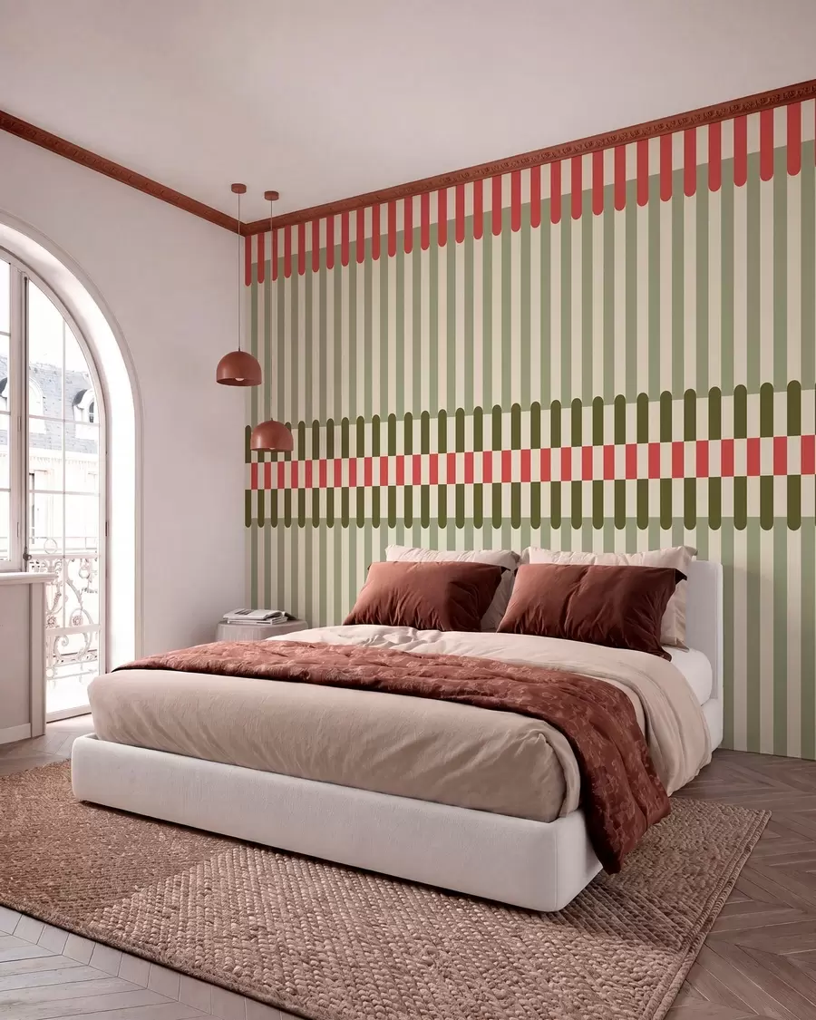 fototapet Model în dungi în nuanțe de verde și coral w05150v4