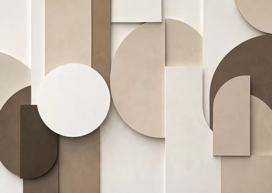 fototapet Forme geometrice bej cu textură, într-o compoziție 3D stratificată, decor de perete minimalist și modern w05598