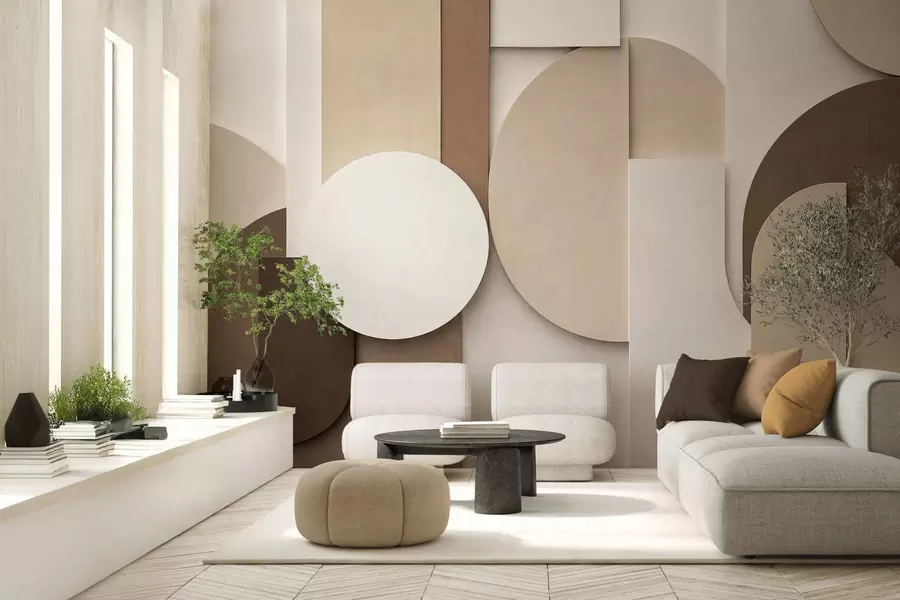 fototapet Forme geometrice bej cu textură, într-o compoziție 3D stratificată, decor de perete minimalist și modern w05598