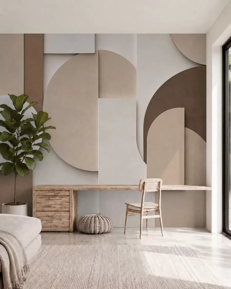 fototapet Forme geometrice bej cu textură, într-o compoziție 3D stratificată, decor de perete minimalist și modern w05598