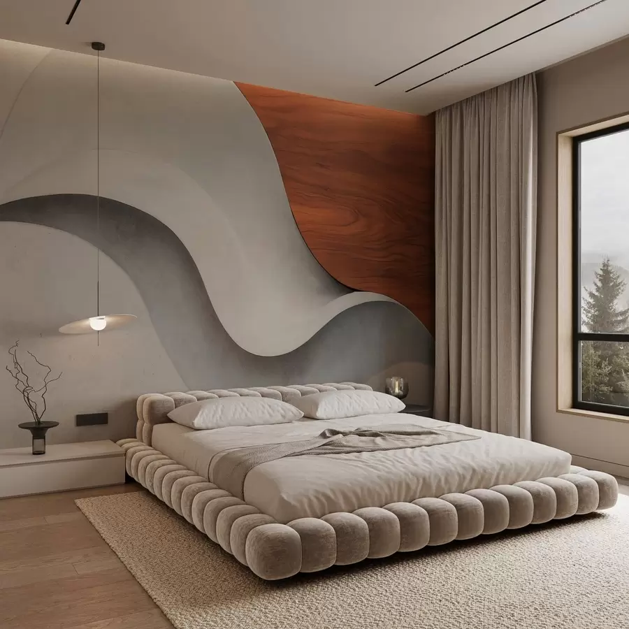 fototapet Valuri abstracte curgătoare, cu accente calde de lemn, într-un design contemporan minimalist w05599
