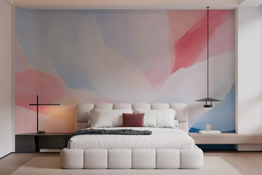 fototapet Valuri abstracte în pastel, cu degradeuri delicate de roz și albastru, în stil acuarelă w05609