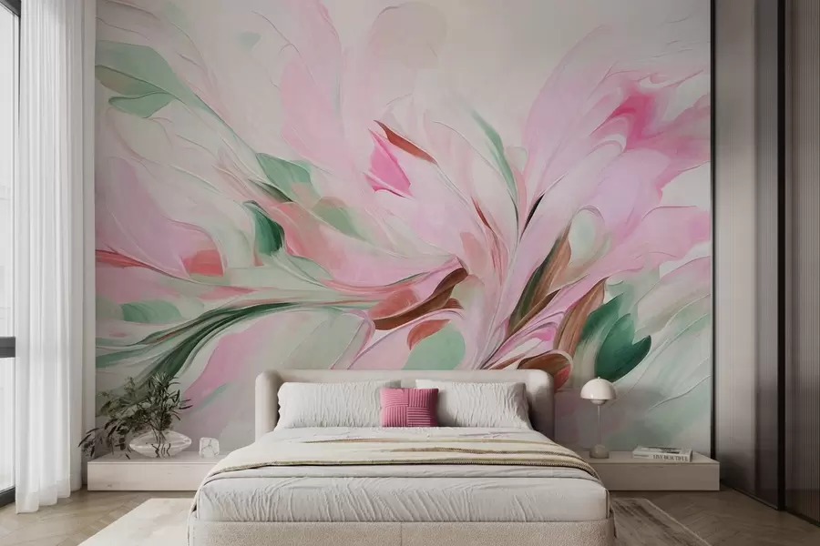 fototapet Stil de pictură florală abstractă, cu tușe delicate în culori pastelate pe un fundal deschis w09871v1