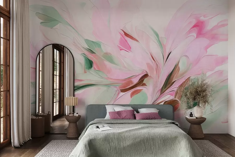 fototapet Stil de pictură florală abstractă, cu tușe delicate în culori pastelate pe un fundal deschis w09871v1