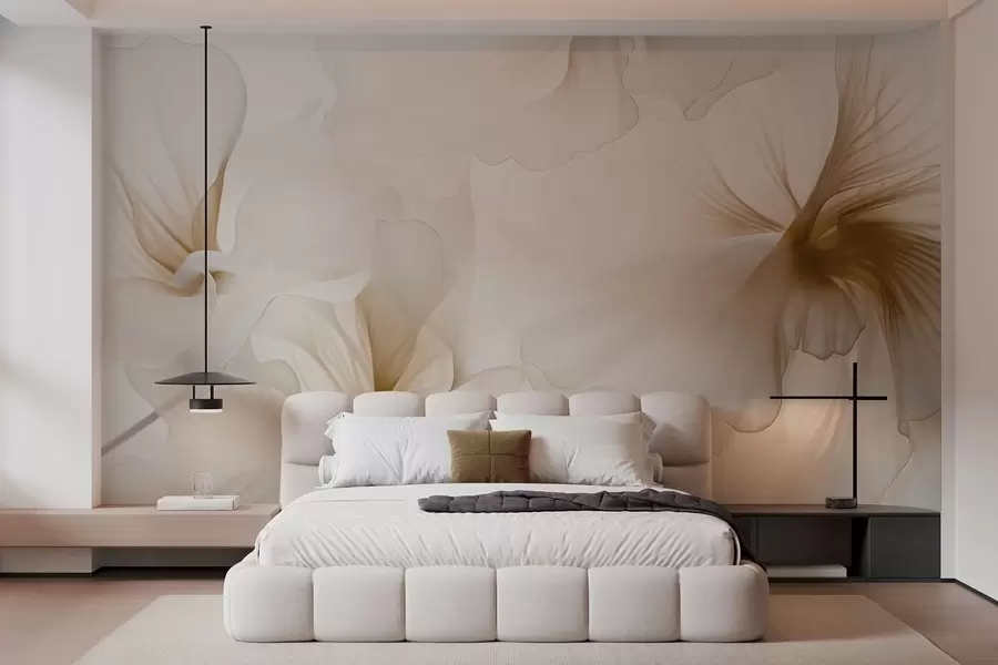 fototapet Flori delicate, cu petale vaporoase și translucide, în stil acuarelă, într-o compoziție florală elegantă w05360v1