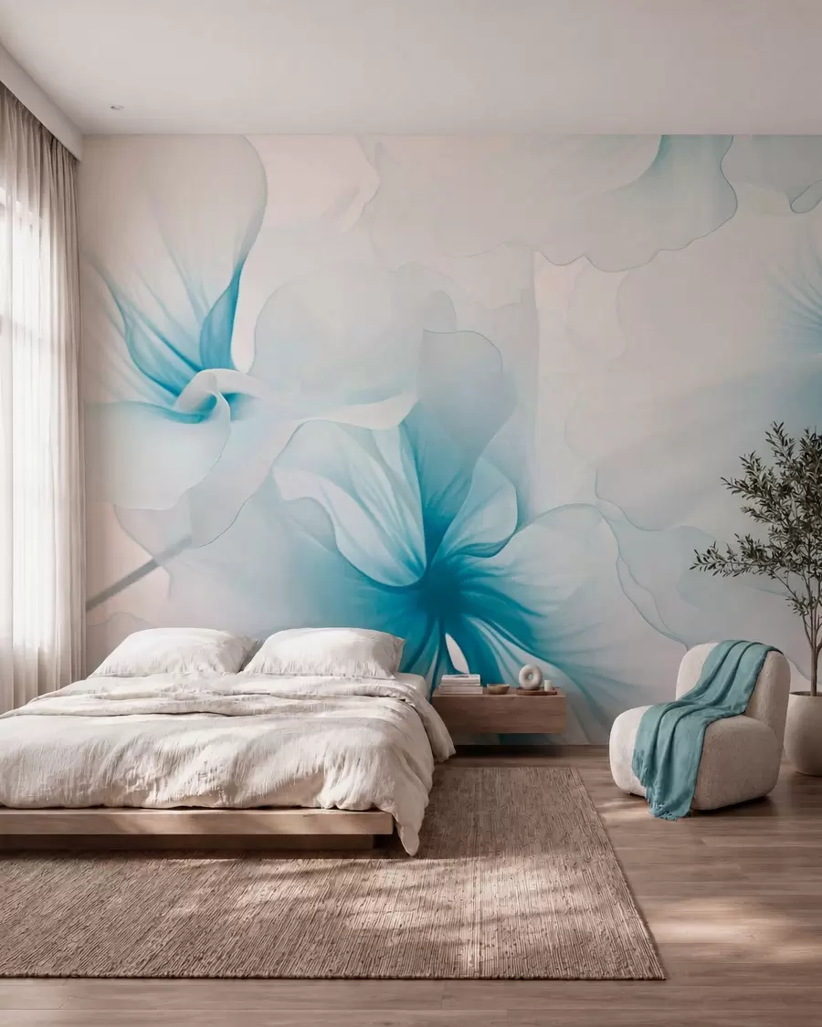 fototapet Flori delicate, cu petale vaporoase și translucide, în stil acuarelă, într-o compoziție florală elegantă w05360v2
