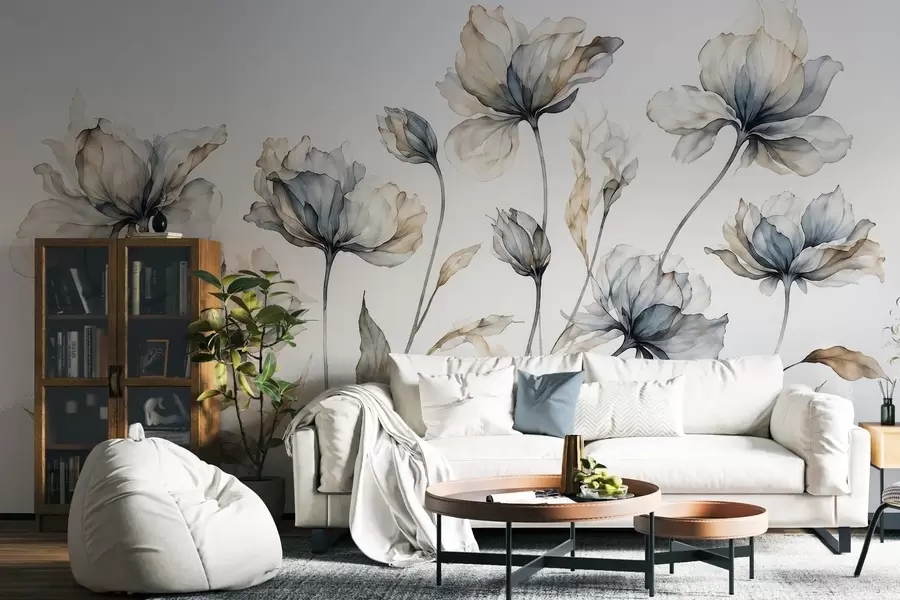 fototapet Flori elegante și aerisite, cu petale translucide dispuse în straturi, pe tulpini lungi și delicate w05579